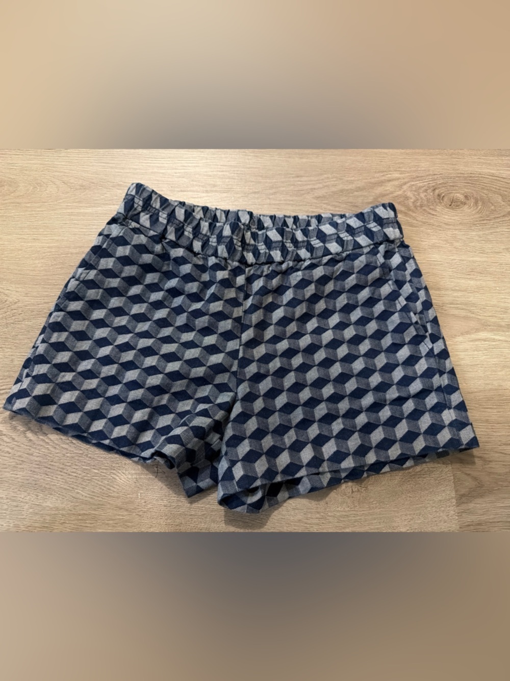 J. Crew Navy and Gray Geometric High-Waist Shorts